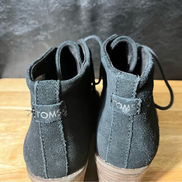 Toms Hyde Black Suede Lace‎ Up Ankle Wedge Boots Size 7.5 - Picture 5 of 9